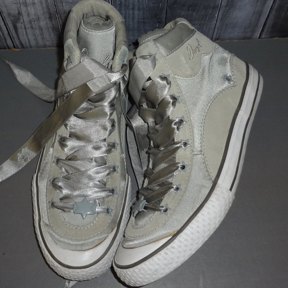 SIZE 6. Diesel “ Popstar the boss” satin and suede sneakers.